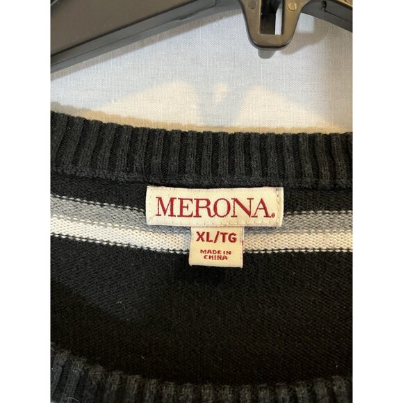 Merona Women’s XL Black & Gray Striped Knit Sweater - Picture 2 of 7